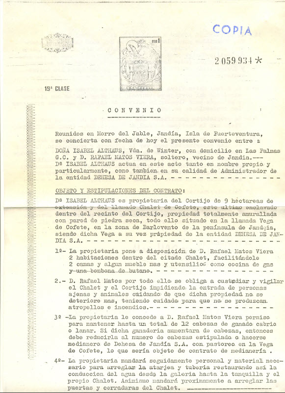 Agreement with Rafael Matos Viera October 1, 1976