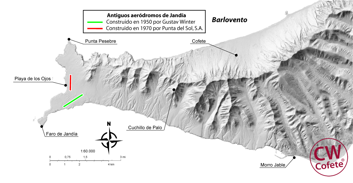 Pistas de aviaci&oacute;n en Jand&iacute;a, construidas en 1950 y 1970